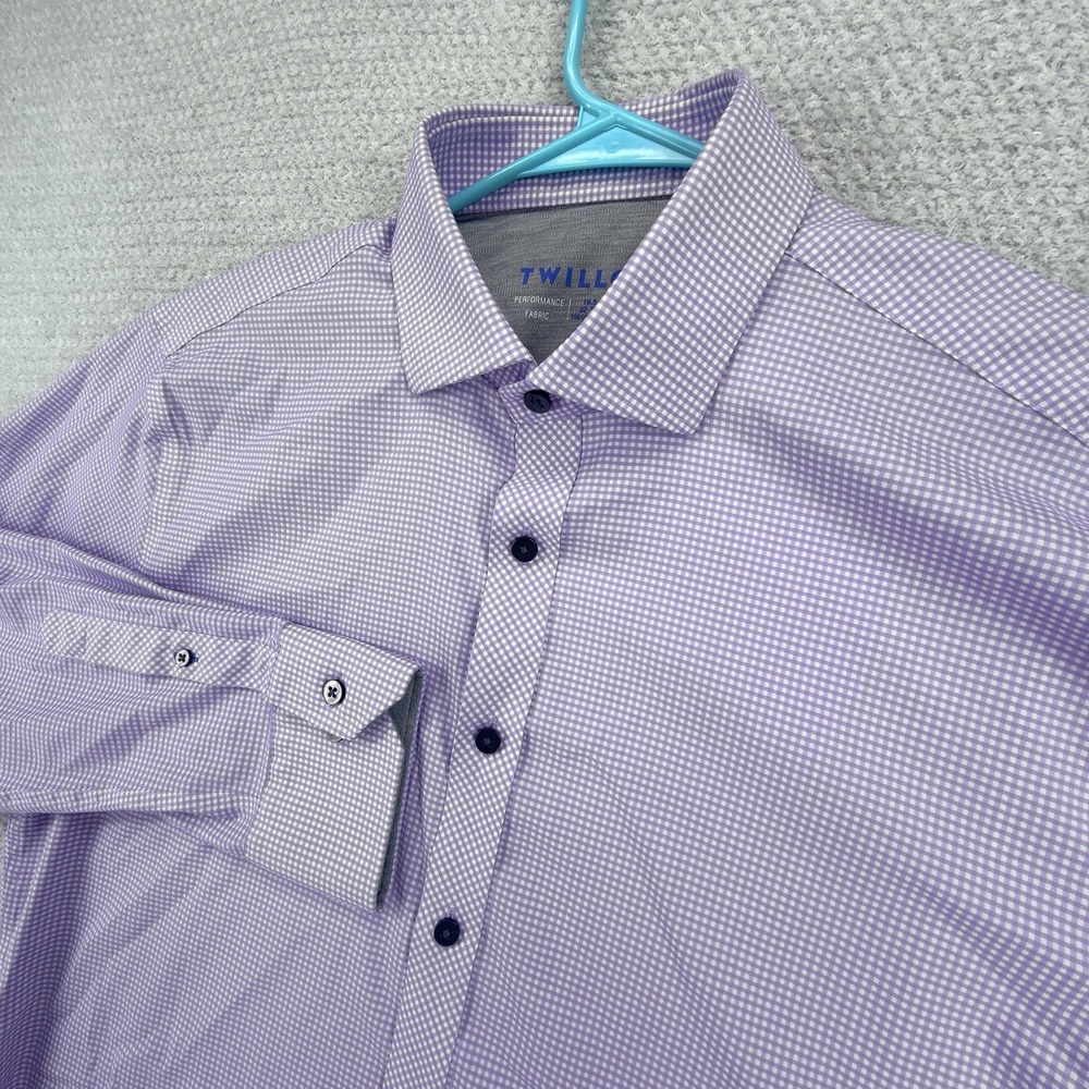 Twillory Dealer Performance Dress Shirt Mens 18.5 32-33 Purple Check Coolmax